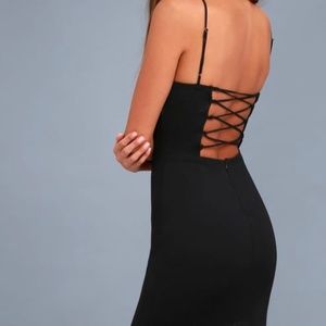 LULUS Black Lace-Up Bodycon Dress - Size Large